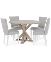 Catriona 5pc Dining Set (Round Dining Table & 4 Upholstered Side Chairs)