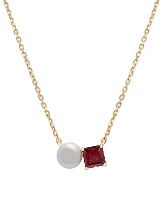 Audrey by Aurate Cultured Freshwater Pearl (5mm) & Rhodolite (5/8 ct. t.w.) Two Stone Adjustable 18" Pendant Necklace in Gold Vermeil, Created for Mac