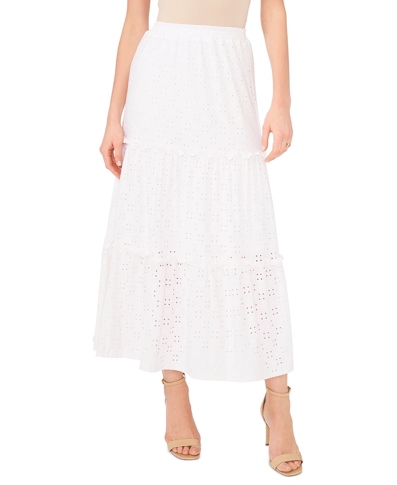 Sam & Jess Women's Eyelet Tiered Pull-On Midi Knit Skirt