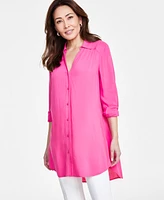 I.n.c. International Concepts Women's Roll-Tab Button-Down Long Blouse, Created for Macy's