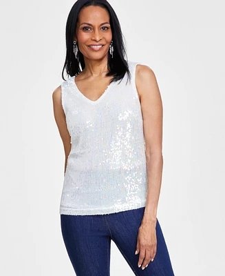 I.n.c. International Concepts Women's V-Neck Sequin Tank Top, Created for Macy's