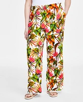 I.n.c. International Concepts Plus Printed Linen Wide-Leg Pants, Created for Macy's