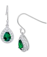 Green Quartz (1-1/3 ct. t.w.) & Lab Grown White Sapphire (1/2 ct. t.w.) Teardrop Halo Drop Earrings in Sterling Silver