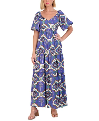 Vince Camuto Women's Printed Puff-Sleeve Maxi Dress