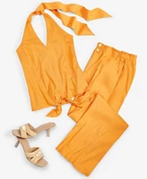 I.N.C. International Concepts Womens Tie Front Halter Blouse Paperbag Waist Pants Created For Macys