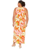 London Times Plus Floral-Print Twisted-Waist Maxi Dress