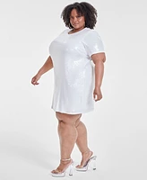 Nina Parker Trendy Plus Printed Short-Sleeve Sequin Dress