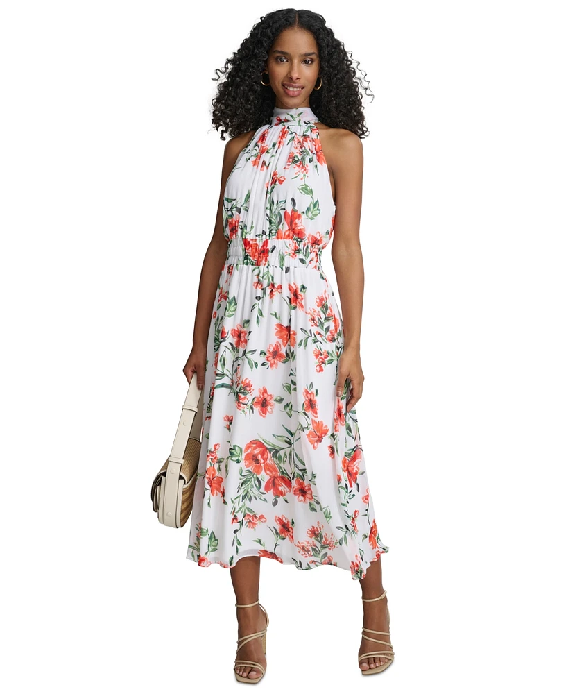 Calvin Klein Petite Floral-Print A-Line Halter Dress