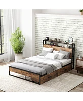 Slickblue Bed Frame with 2-Tier Headboard and Charging Station