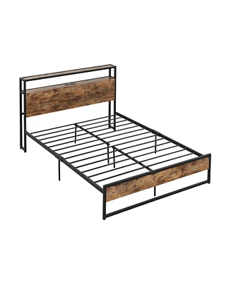 Slickblue Bed Frame with 2-Tier Storage Headboard and Charging Station