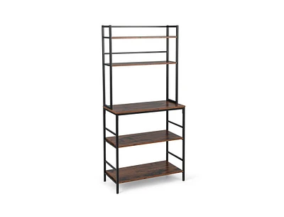 Slickblue 5-Tier Kitchen Bakers Rack with Hutch and Open Shelves-Rustic Brown