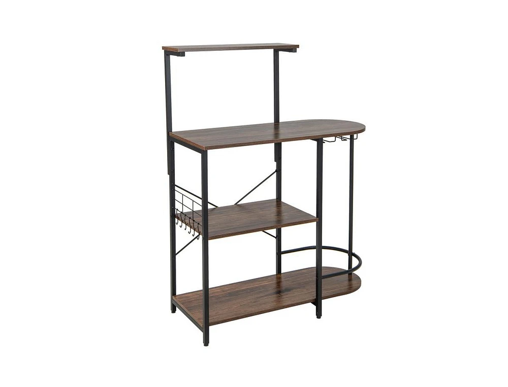 Slickblue 4-Tier Kitchen Bakers Rack with 6 S-Hooks and Stemware Racks-Rustic Brown