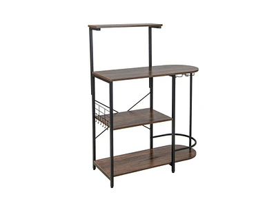 Slickblue 4-Tier Kitchen Bakers Rack with 6 S-Hooks and Stemware Racks-Rustic Brown