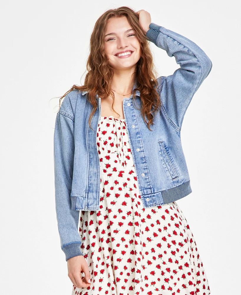 Celebrity Pink Juniors' Denim Bomber Jacket