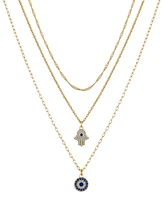 Unwritten Cubic Zirconia Hamsa Evil Eye Layered 3-Piece Necklace Set