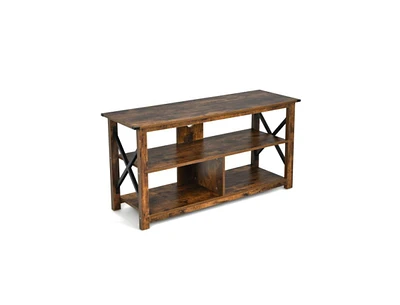 Slickblue 3 Tier Wood Tv Stand for 55-Inch with Open Shelves and X-Shaped Frame