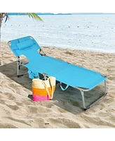 Inolait Folding Beach Lounge Chair with Pillow for Outdoor