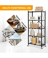 5-Tier Foldable Storage Shelving Unit, Heavy Duty Metal Shelf, Kitchen Shelf with 3 Hooks