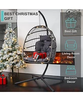 Outdoor Wicker Hanging Egg Swing Chair (Stand Included)