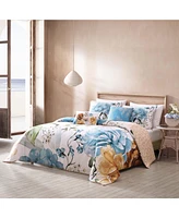 Bebejan Maia Blue Bedding 200 Thread Count 100% Cotton Sateen 5 Piece Reversible King Comforter Set