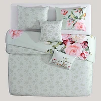 Bebejan Rose on Misty Green Bedding 200 Thread Count 100% Cotton Sateen 5 Piece Reversible King Comforter Set