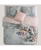 Bebejan Peach Leaves on Sage Bedding 200 Thread Count 100% Cotton Sateen 5 Piece King Size Reversible Comforter Set