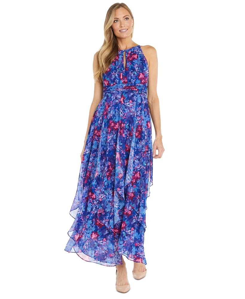 R & M Richards Petite Floral-Print Ruffled Maxi Dress