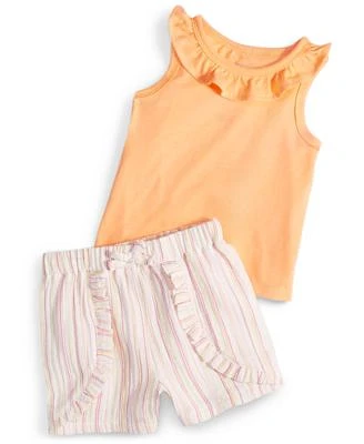First Impressions Baby Girls Solid Ruffle Trim Tank Dash Stripe Shorts Created For Macys