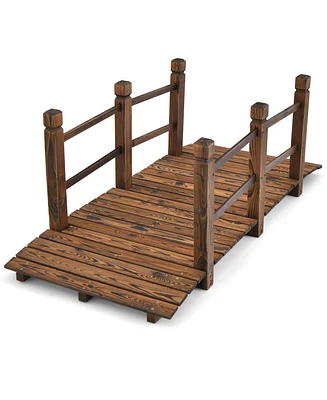 Slickblue 5 Feet Wooden Garden Bridge with Safety Rails