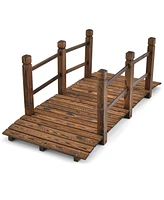 Slickblue 5 Feet Wooden Garden Bridge with Safety Rails