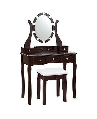 Slickblue 10 Dimmable Lights Vanity Table Set with Lighted Mirror and Cushioned Stool