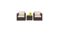 Slickblue 3 Pcs Patio Conversation Rattan Furniture Set with Cushion