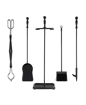 Slickblue 5-Piece Fireplace Tool Set with Tong Brush Shovel Poker Stand