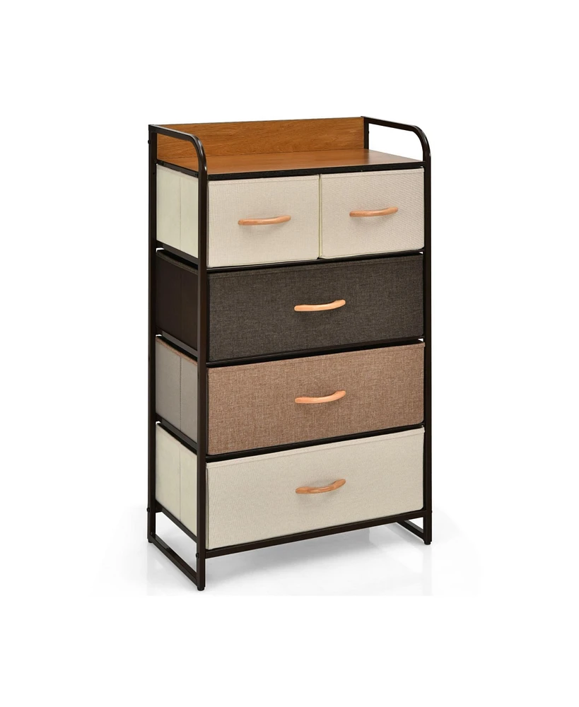 Slickblue 4-Tier Organizer Tower Steel Frame Wooden Top Storage with 5-Drawer Dresser