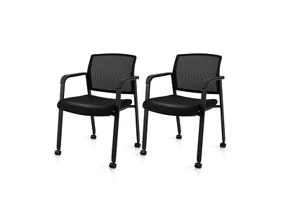 Slickblue Set of 2 Stackable Rolling Office Chairs with Mesh Backrest-Black