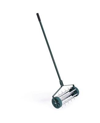 Slickblue 18 Inch Rolling Lawn Aerator with Anti-slip Handle and Tine Spikes