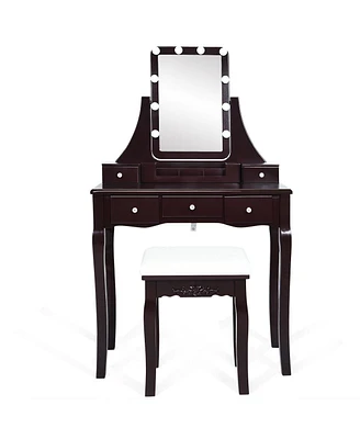 Slickblue 10 Dimmable Light Bulbs Vanity Dressing Table with 2 Dividers and Cushioned Stool