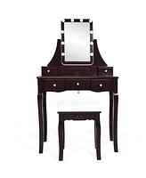 Slickblue 10 Dimmable Light Bulbs Vanity Dressing Table with 2 Dividers and Cushioned Stool