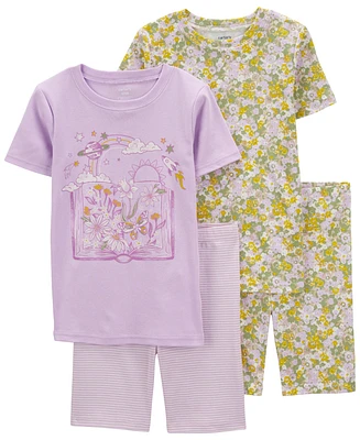 Carter's Little Girls Floral T-shirt and Shorts Pajama Set, 4 Piece Set