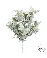 Vickerman 16" Artificial Green Flocked Dusty Miller Bush, Set of 2