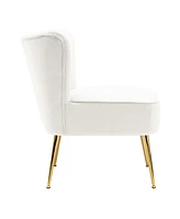 22" Wide Upholstered Tufted Velvet Accent Chair With Metal Leg