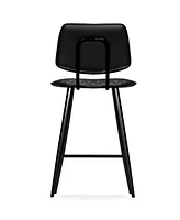 Simpli Home Raya Counter Height Stool (Set of 2) in Black Pu Leather