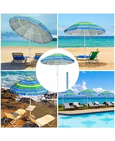 Yescom 7 Ft Striped Outdoor Umbrella Uv Protection Sunshade Tilt Sand Anchor