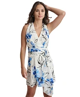 Dkny Women's Printed Tie-Waist Drape-Front A-Line Dress