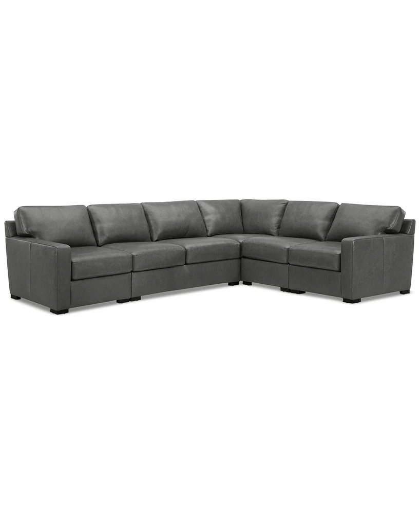 Radley 136" 5-Pc. Leather Square Corner L Shape Modular Sectional