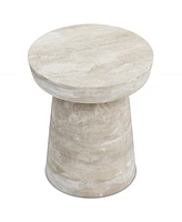 Simpli Home Robbie Solid Mango Wood Accent Table in Distressed White Wash