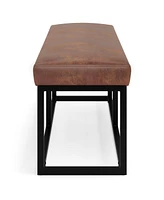 Simpli Home Reynolds Ottoman Bench in Distressed Saddle Brown Pu Leather