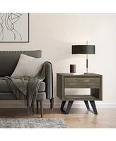 Simpli Home Lowry Solid Acacia Wood End Table in Distressed Grey