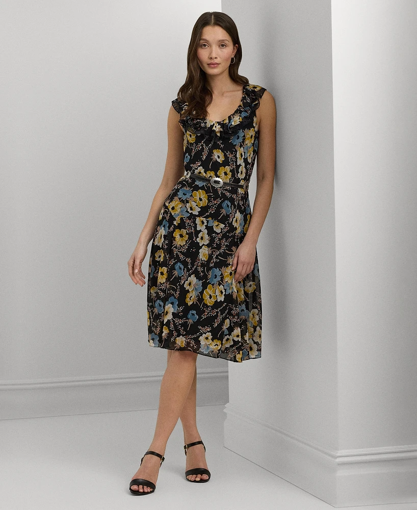 Lauren Ralph Lauren Women's Belted Floral A-Line Dress