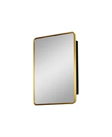 Streamdale Furniture 24x30 Inch Gold Metal Framed Wall Mount Or Recessed Bathroom Medicine Cabinet With Mirror